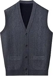[SWJGLITTR] Mens Argyle Knitwear Vest Knit Button Down Men Cardigan Vest Wool Blend Sleeveless Cardigans, Grey 2, X-Large