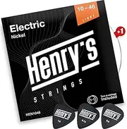 Henrys® Guitar Strings Electric Guitar 10-46 - Strings for Electric Guitar Light - Extra E1 String & 3 Plectrums Free - Electric Guitar Strings with Nickel-Plated Exterior and Stainless Steel Core -