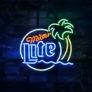 US STOCK Miller Lite Beer Palm Tree 17"x14" Neon Sign Lamp Light Xmas Gift Decor