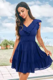 Cupshe Moon Tide Blue Mini Dress - Royal,L