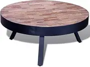 [vidaXL] Industrial Round Coffee Table with 3 Metal Legs - Reclaimed Teak Wood - Vintage Handcrafted Side Table - 76 x 31 cm