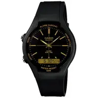 在飛比找PChome24h購物優惠-CASIO 經典酷勁雙顯休閒錶(黑/金色時標)