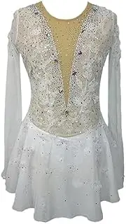 [JRUIA] Figure Skating Competition Dresses for Girls Teens Ice Skating Dance Performance Skirt Gymnastics Handmade Flower