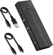 Fanblack 2 in 1 M.2 NVMe SSD Enclosure Adapter Tool-Free, USB 3.2 Gen 2 10Gbps HDD Adapter MKey(B+M Key) SSD Reader, with 2 Port USB Type-A and SD/TF Cardread, Support UASP Trim for 2242/2260/2280
