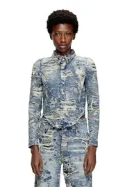 [Diesel] Diesel - Shirt in jacquard denim with floating threads - Denim Shirts - Woman - Blue XXS Blue