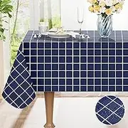 Spotjoy Rectangle Table Cloth, Waterproof Vinyl Tablecloths with Flannel Backing, Wipeable Plastic Plaid Table Cover for Dining, Picnic, Indoor and Outdoor (60" x 102", Navy)