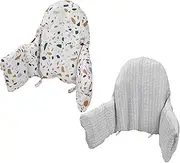 Lomgwumy High Chair Cushion, Type High Chair Cover Pad, 2 Pieces pad for High Chair,highchair Cushion for IKEA Antilop Highchair, Built-in Inflatable Cushion (Gray Stripes and Stone Flowers)