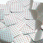 Square Diamond Sequin 1.5" Red Polka Dot on Silver Metallic