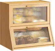 Double Layer Bamboo Bread Box for Kitchen Counter,Large Capacity Bread Storage B
