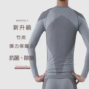 【MACPOLY】台灣製造 / 男奈米竹炭抗菌透氣保暖無縫圓領長袖上衣/衛生衣/保暖衣(灰色)