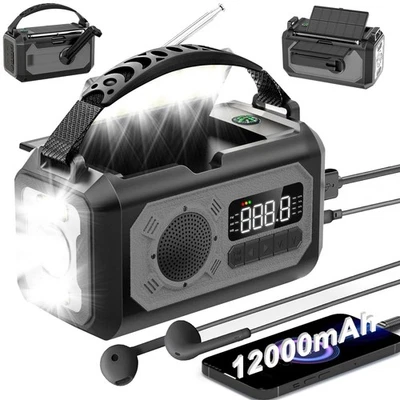 12000mAh Emergency Radio, Portable Weather Alert Radio AM/FM/NOAA, Hand Crank...