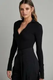 NEW BAYSE BRAND Bayse Brand WOMENS CELINE LONG SLEEVE BODYSUIT - BLACK