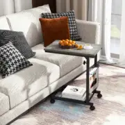 Costway C-shape Sofa Side Table with Storage Basket for Living Room-Grey