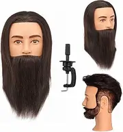 Hairingrid Male Mannequin Head 100% Human Hair Hairdresser Cosmetology Mannequin Manikin Training Head Hair and Free Clamp Holder (R72001LB0210AH)