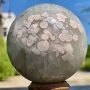 425G Natural Sakura Flower Agate QUARTZ Sphere Crystal Ball Reiki Healing
