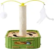 Cat Scratching Post - Large Tall Cat Scratching Post with Feathers | Boredom Buster Activity Center for Cats, Kittens, Rabbits, Puppies | Durable Entertainment Supplies for Pets Indoor Play Exercise