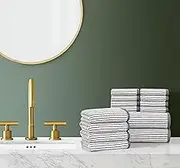 Brooklyn Loom Everyday Jacquard Stripe Grey 14 Piece Towel Set, Striped Yarn Dyed Themed, for Men and Women, Oeko-TEX Certified Confidence
