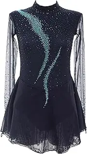 [Zagitova] Figure Skating Dress, Girls Sparkly Zipper Long Sleeve Handmade Ice Skating Dress for Competition