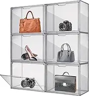 10Pack Clear Plastic Handbag Storage Organizer for Closet, Acrylic Display Case for Handbag and Purse, Purse Organizer for Closet with Magnetic Drop Front for Book, Toys, Hats Storage (6-Pack)