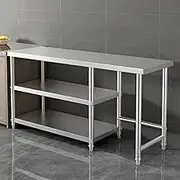 Snaweo 3-Tier Stainless Steel Work Table, Stainless Steel Prep Table with Adjustable Shelves Single, Commercial Stainless Steel Kitchen worktop, for Family, canteens(100x50x80cm)