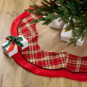 Northlight 48" Countryside Burlap Red Plaid Christmas Tree Skirt Scallop Border