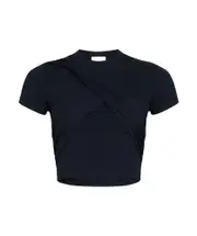 draped cropped T-shirt M Navy Black