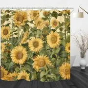 Sunflower Shower Curtain,Rustic Shower Curtain Set with 12 Hooks,Vintage