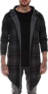 [Qolkmuiy-GJ] Men's Trench Coat Casual Cape Cloak Fashion Winter Windproof Plaid Trench Coat Long Sleeve Drape Cape Overcoat