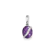 14K Whtie Gold Amethyst u0026 Real Diamond Pendant