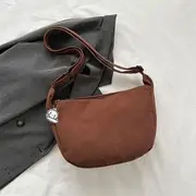 Set: Plain Corduroy Cross Light Tote Bag + Bag Charm With Charm - Dark Brown - One Size