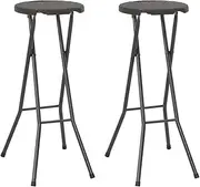 Set of 2 Folding Rattan-Look Bar Stools - Durable Steel Frame and Weather-Resistant Brown HDPE, No Assembly Required, Compact Design