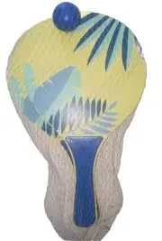 Retro Beach Style Blue & Yellow Palm Leaves Set Of 2 Ping Pong Bats & Blue Ball