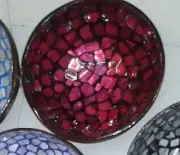 Fair Trade Coconut Bowl with Mother of Pearl Inlay Style A Burgundy Red