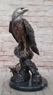 Two Tone American Bald Eagle Bronze Statue Sculpture Figure Marble Base 18" x 9"