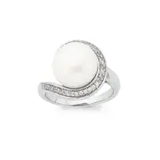 Silver Cult F/w Pearl & Cz Swirl Ring in White