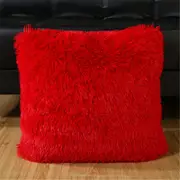 43*43cm Fluffy Decorative Throw Cushion Cover Pillow Cover Pillow Case for Sofa Couch Bed Chair Living Room Bedroom - Red