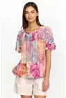 Johnny Was ESME Floral Patchwork Peasant Floral Blouse Womens Top XS Boho Flowy