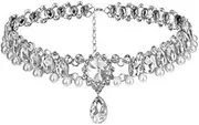 [Generic] Fashion Sparkly Womens Pearl Collar Crystal Diamond Chunky Choker Rhinestones Pendant Choker Necklace For Bridal and Womens