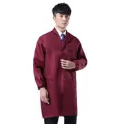 Men Dustproof Long/Short Sleeve Buttons Pockets Warehouse Lab Coat Work Clothing purplish red L Long Sleeve