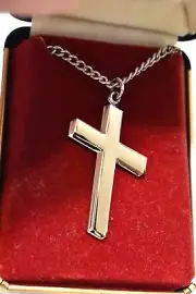 Sherman Sterling Silver Cross - Rhodium Plated Vintage - Box