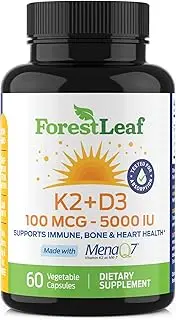 Vitamin D3 5000 IU with Vitamin K2 MK7 - MenaQ7 - Calcium and Vitamin D Max Absorbtion Supplement - Teeth and Bone Strength, Heart Health, Immune System Support - 60 Veggie Capsules – ForestLeaf
