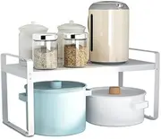 QYINXIU 2-Tier Under Sink Shelf Rack, 1 Pack Under Sink Storage Rack, Expandable Cabinet Shelf Organiser Storage Rack, Good for Undercounter Sink Storage and Kitchen Countertop (White)