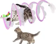 Folded Cat Tunnel Toy, Tube Cat Springs for Indoor with Feather, Mouse Toys Int