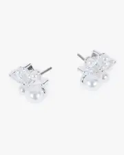 Silver Cubic Zirconia Pearl Cluster Stud Earrings