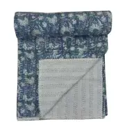 New Cotton Indian Kantha Quilt Hand Block Print Bedspread Art King Size Blanket