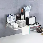 Wall Mounted Microwave Shelf, Shelf with 4 Hooks, Stable Metal Frame, Super Heavy Duty, 120×35cm