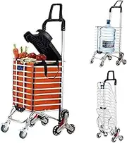 FSNEODYV Shopping Trolley， 8 Wheel Stair Climbing Push Trolley with Cover Plate Foldable Shopping Cart 51KG Load Capacity(D)