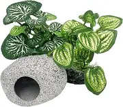 Aquarium Plants Betta Fish Tank Decorations 4inch/Small Size Soft Silk Artificial Plant Goldfish Waterscape Fish Hides Snake Tank/Reptiles Plants (2pcs Silk leaf/1pcs Stone)
