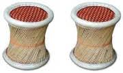 EcoFriendly Handmade Cane Bar Bamboo Stool Muddha for Outdoor Indoor Set of 2