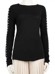 Black Wool Studded Long Sleeve Top